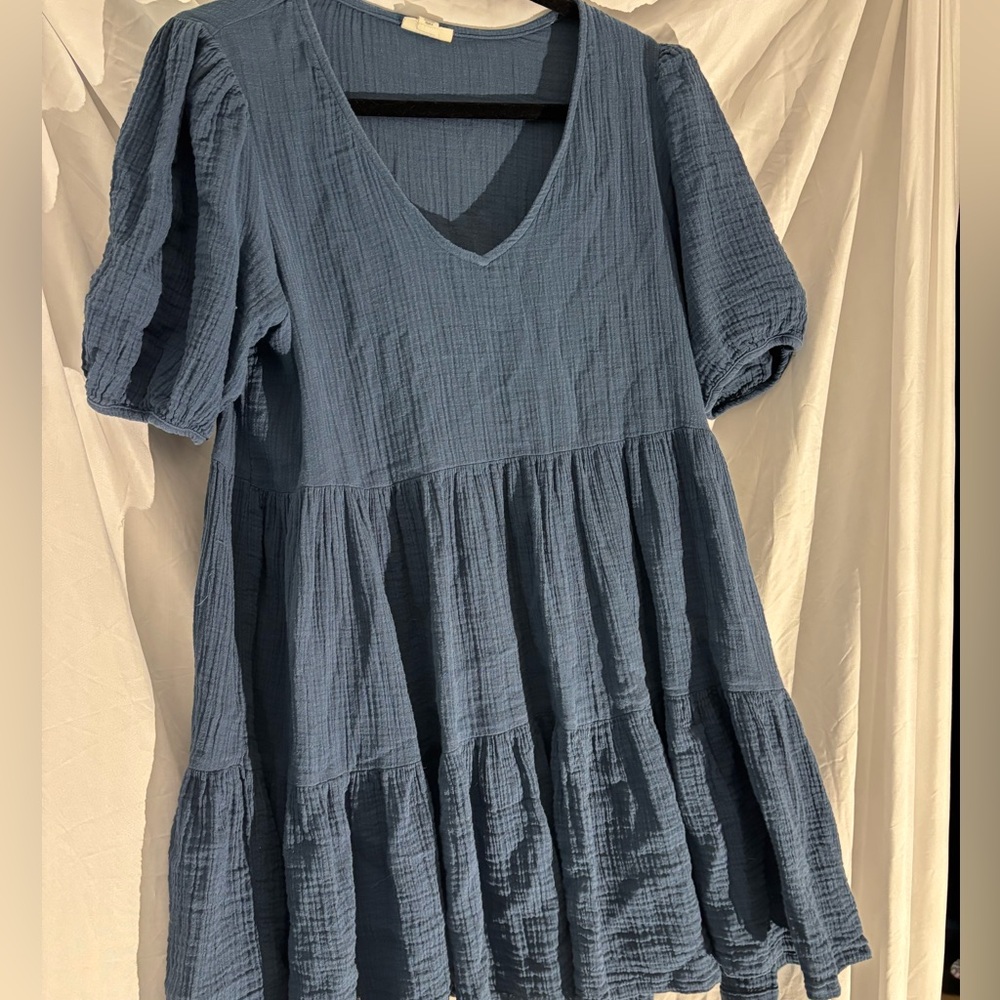 Women's Blue V-Neck Tiered Top